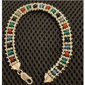Vintage Milor Italy Sterling Silver Riccio Rolling Colored Glass Bead Bracelet